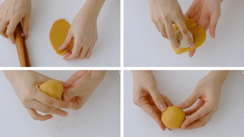 Nặn và vo tròn bánh trung thu nhân sữa dừa sầu riêng
