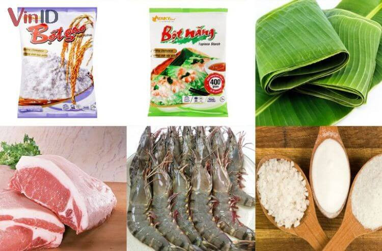 Nguyên liệu chuẩn bị cho cách làm bánh nậm Huế nhân tôm thịt