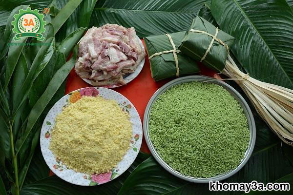 Nguyên liệu làm bánh chưng: gạo nếp, đậu xanh, thịt ba chỉ, lá dong