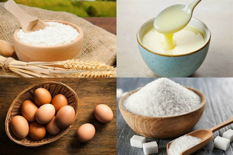 Nguyên liệu làm bánh rán bột mì và trứng