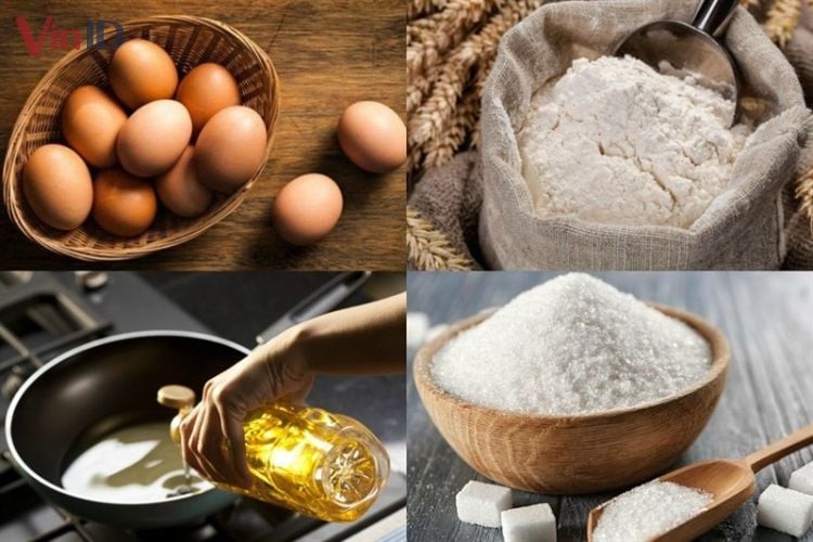 Nguyên liệu làm bánh tổ ong cơ bản như trứng, bột, đường và vani