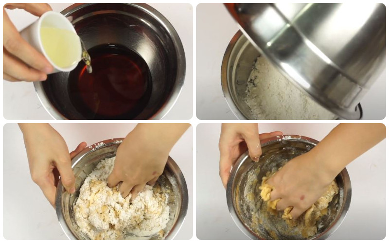 Nhồi bột làm vỏ bánh trung thu mochi