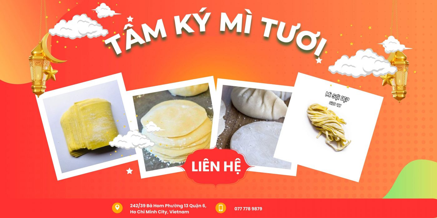 Những chiếc vỏ bánh sủi cảo đã cắt sẵn, phủ bột chống dính