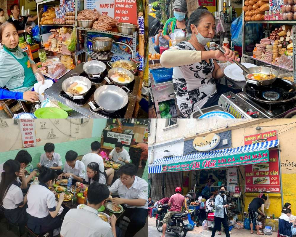 Quang cảnh cổ kính và ấm cúng tại tiệm Bánh Mì Chảo Đặng Trần Côn, một địa chỉ ẩm thực lâu đời