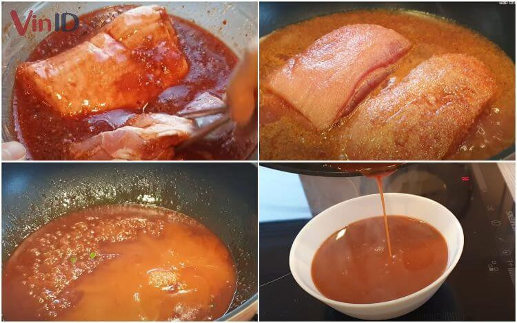 Quy trình chế biến nước sốt bánh mì xá xíu từng bước với các nguyên liệu đã sơ chế