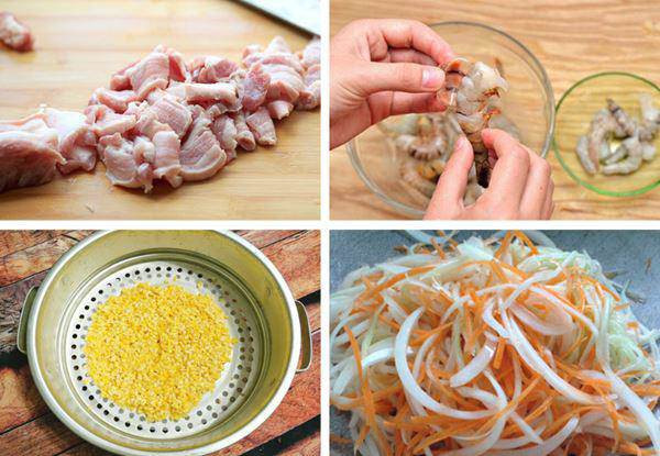 Sơ chế nguyên liệu làm bánh xèo miền Bắc