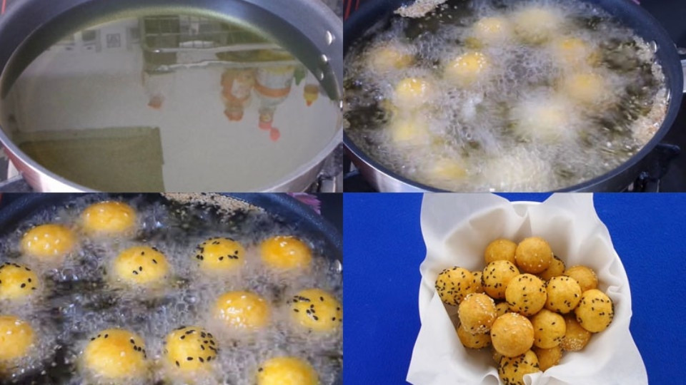 Tạo hình bánh và chiên bánh khoai lang