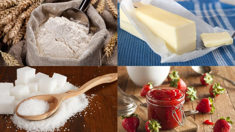 Tất cả nguyên liệu làm bánh vòng được bày ra