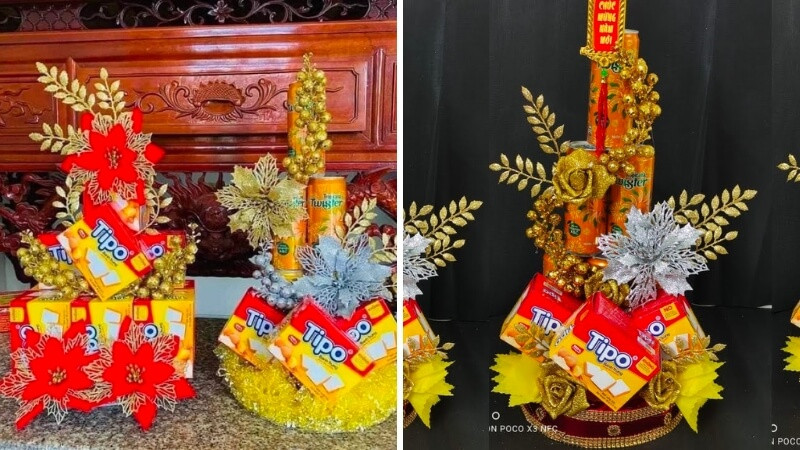 Tháp bánh đẹp mắt và trang trọng để trưng Tết