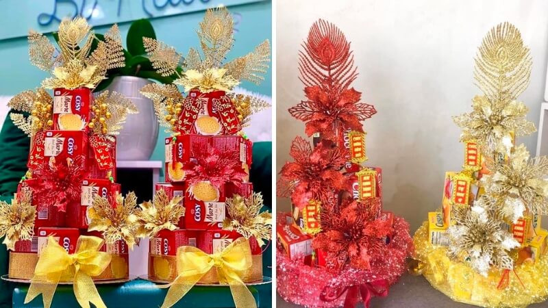 Tháp bánh đôi đẹp mắt để trưng Tết