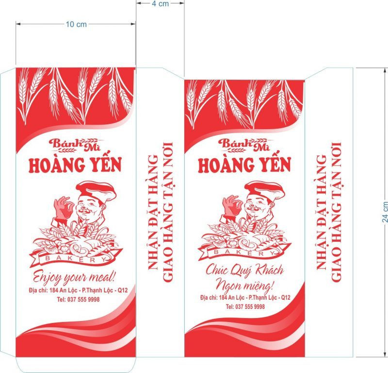 Thiết kế bao bì bánh mì đơn giản, tinh tế màu đỏ cổ điển