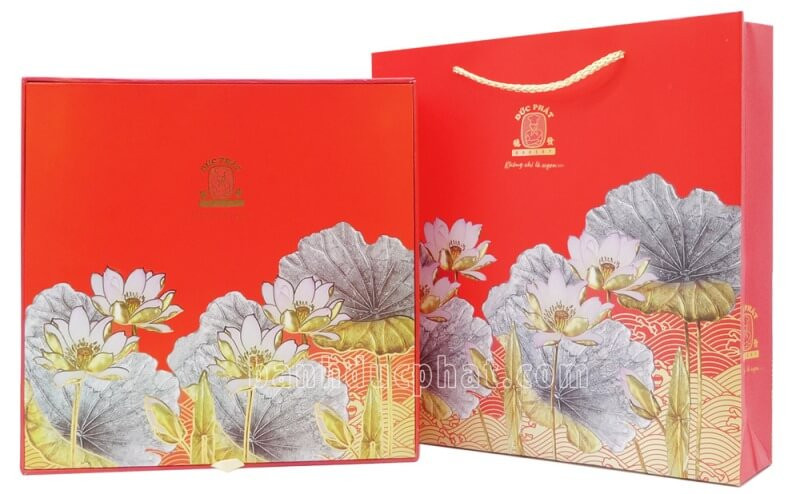 Thiết kế hộp bánh trung thu Đức Phát 4 bánh màu đỏ truyền thống