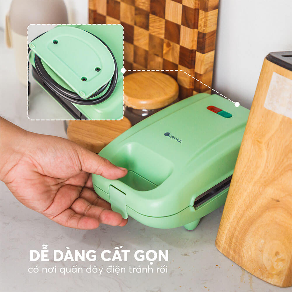 Thiết kế nhỏ gọn, tiện lợi để cất giữ và di chuyển máy kẹp bánh mì