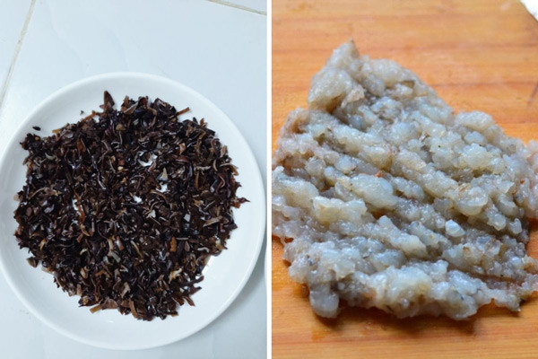 Thực hiện sơ chế nấm mèo và tôm làm nhân bánh sủi cảo