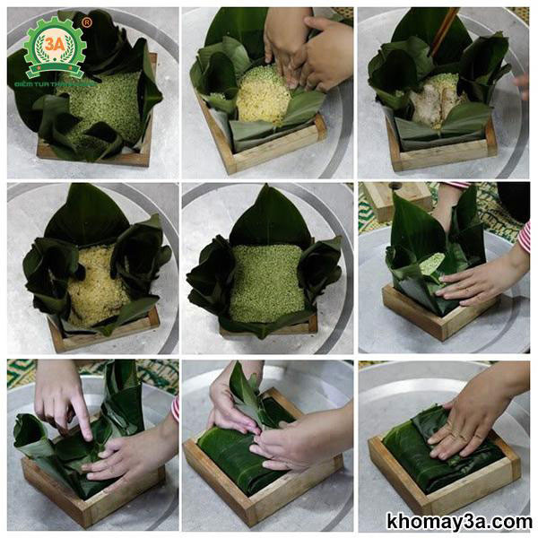 Thuyết minh về cách làm bánh chưng - Công đoạn gói bánh chưng thủ công