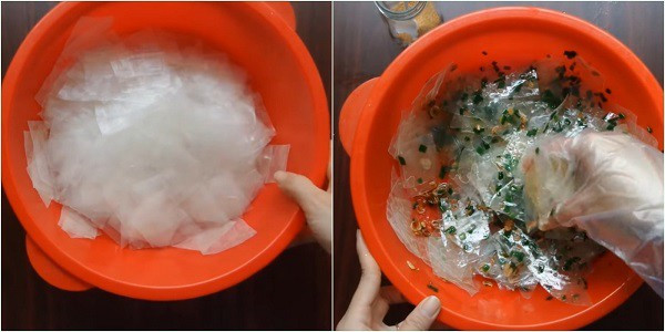 Trộn bánh tráng với mỡ hành