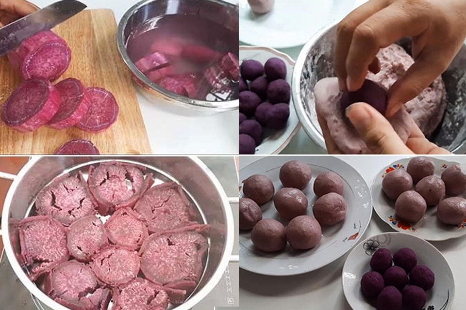 Trộn bột và tạo hình cho bánh khoai lang chiên