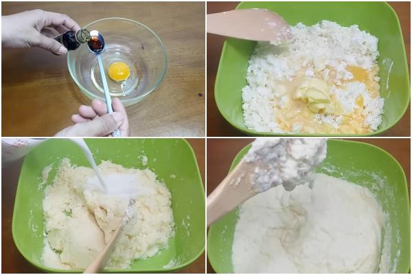 Trộn đều các nguyên liệu làm bánh khoai mì
