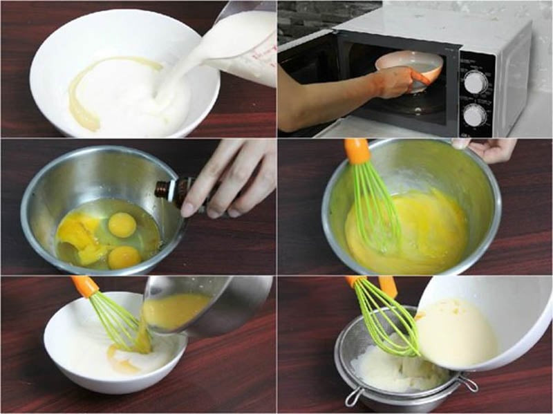 Trộn hỗn hợp trứng sữa tươi làm nhân bánh béo ngậy