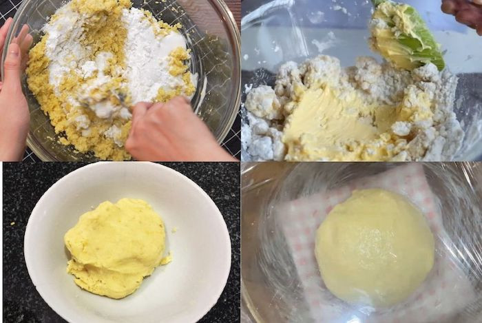 Trộn khoai lang đã nghiền nhuyễn và các nguyên liệu còn lại làm hỗn hợp bột bánh khoai lang yến mạch