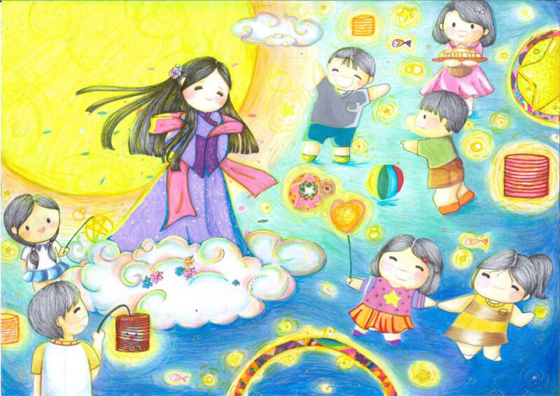 Ý tưởng vẽ bánh trung thu chibi hình chị Hằng và thỏ ngọc