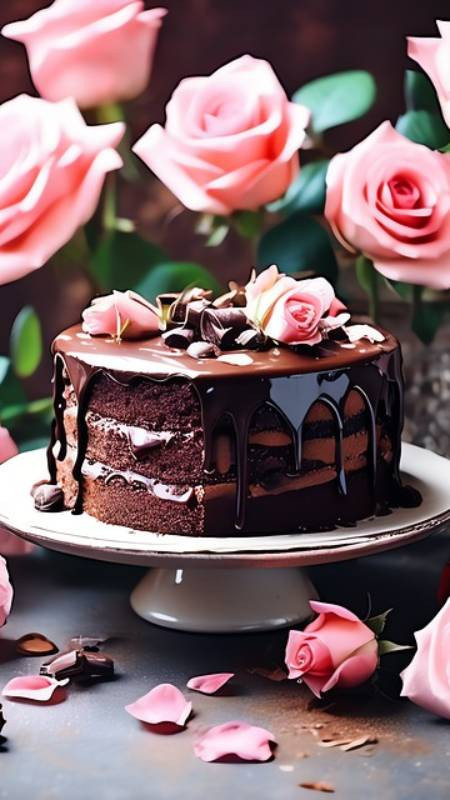 Ảnh bánh kem AI trang trí hoa lá độc đáo