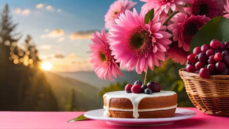 Ảnh hoa và bánh sinh nhật AI nghệ thuật độc đáo