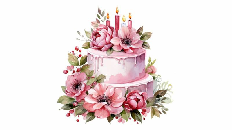 Ảnh hoa và bánh sinh nhật vẽ tay dễ thương