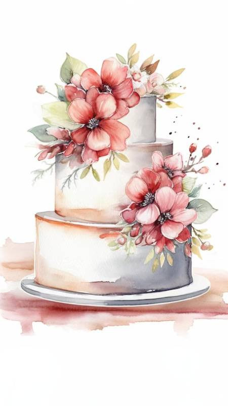 Ảnh hoa và bánh sinh nhật vẽ tay đơn giản
