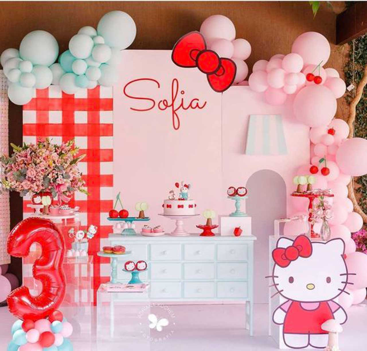 background sinh nhật bé gái Hello Kitty