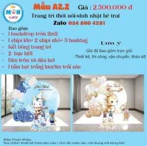 Background sinh nhật bé trai với backdrop tròn và đường nét trang trí hiện đại