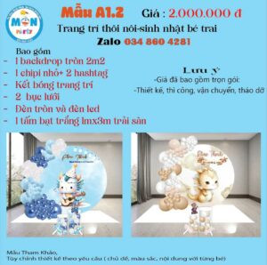 Background thôi nôi bé trai tại nhà với backdrop tròn màu xanh