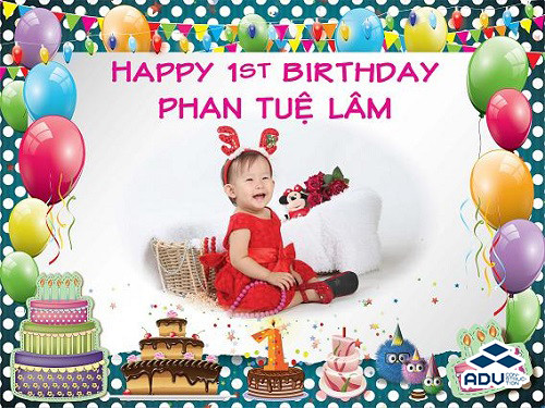 Băng rôn chúc mừng sinh nhật với hình ảnh hoạt hình dễ thương dành cho bé