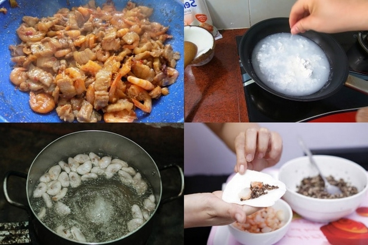 Bánh bột lọc nhân tôm thịt đã luộc chín thơm ngon