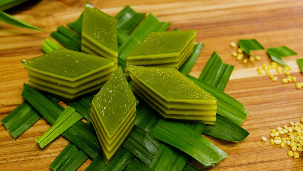 Bánh da lợn đậu xanh thành phẩm sau khi làm bằng bột năng