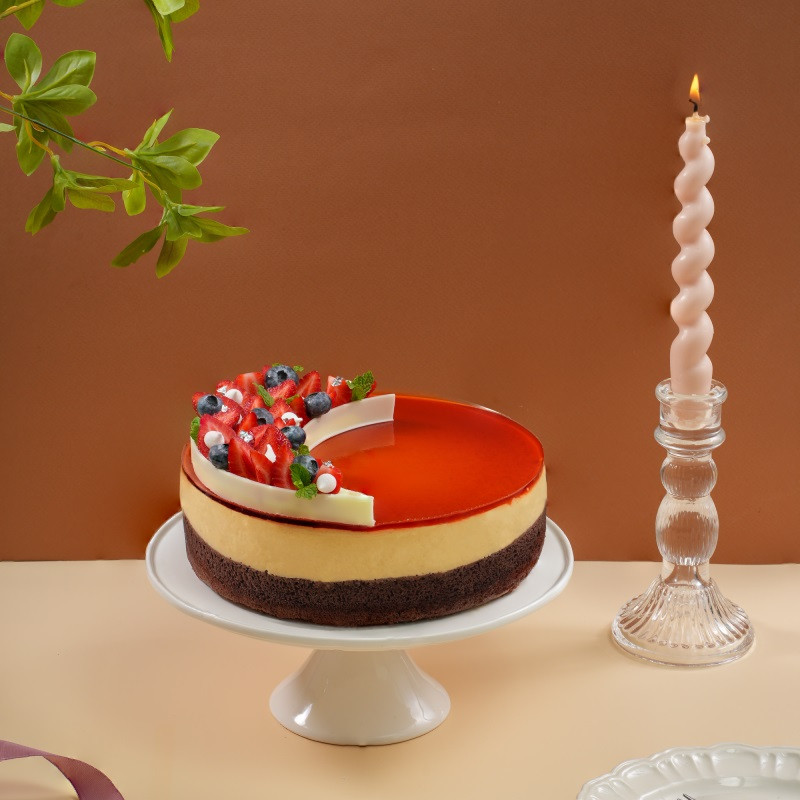 Bánh flan gato berry mix cho bé trai 10 tuổi, trang trí quả mọng