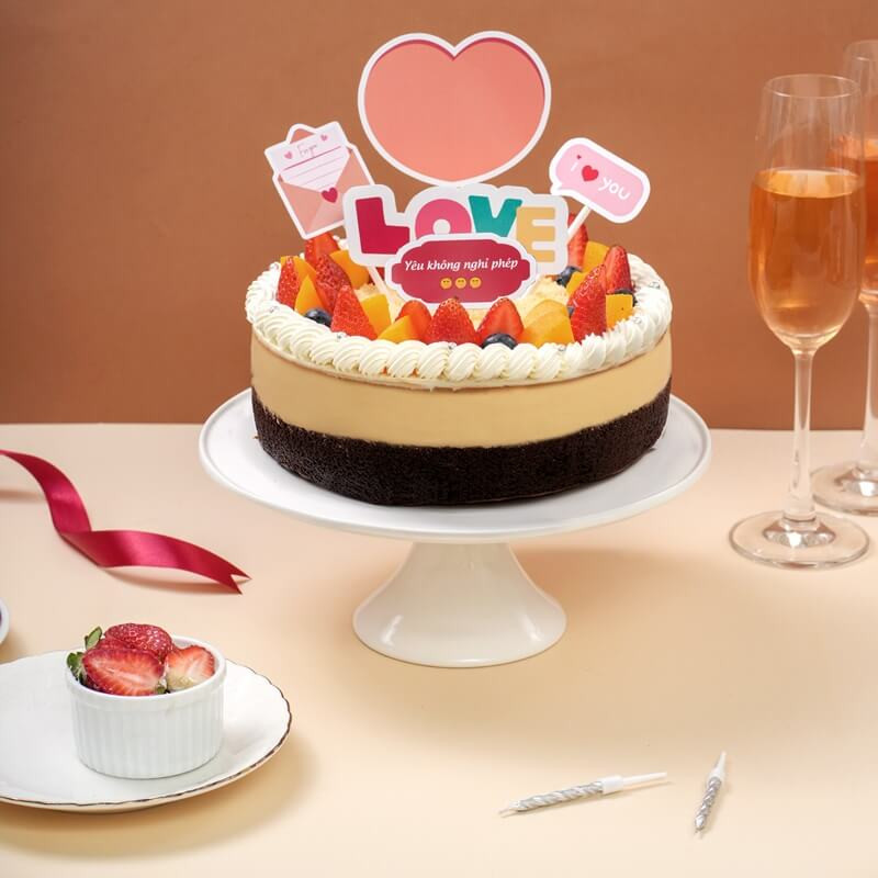 Bánh Flan Gato Fruit &amp; Pins trang trí trái cây đa dạng, thích hợp cho bé gái 12 tuổi