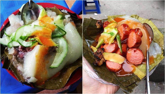 Bánh giò nóng hổi ăn kèm chả cốm, dưa góp và tương ớt