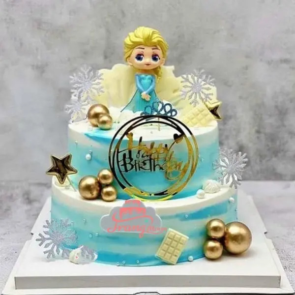 Bánh kem hình Nữ hoàng Elsa nhiều tầng màu xanh lộng lẫy