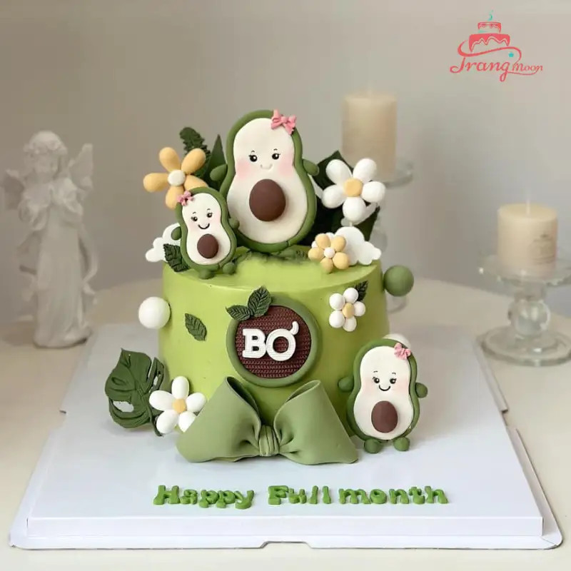 Bánh kem sinh nhật xanh lá hình quả bơ dễ thương cho bé