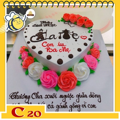 Bánh kem trái tim tặng cha với hoa