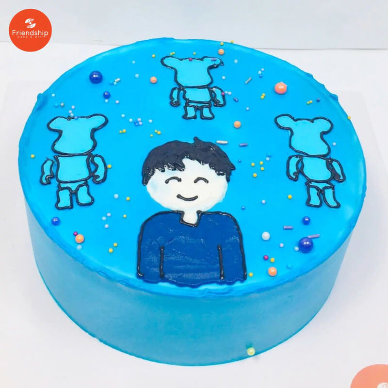 Bánh kem vẽ hình cậu bé phong cách, phù hợp tuổi 14