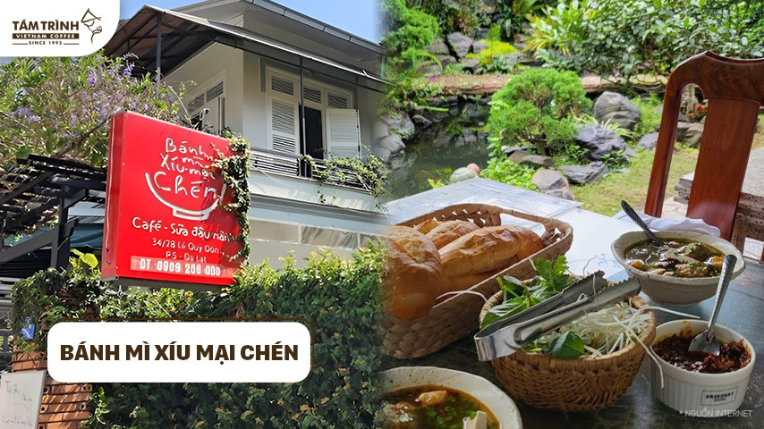 Bánh mì xíu mại Chén trong không gian quán yên tĩnh, sạch sẽ