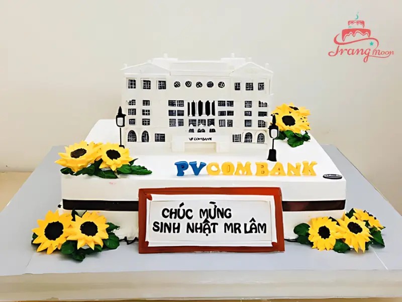 Bánh sinh nhật 2 tầng sang trọng hình vuông cho sự kiện công ty