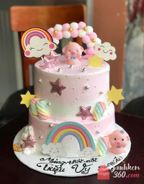 Bánh sinh nhật bé gái 3 tuổi hai tầng đáng yêu