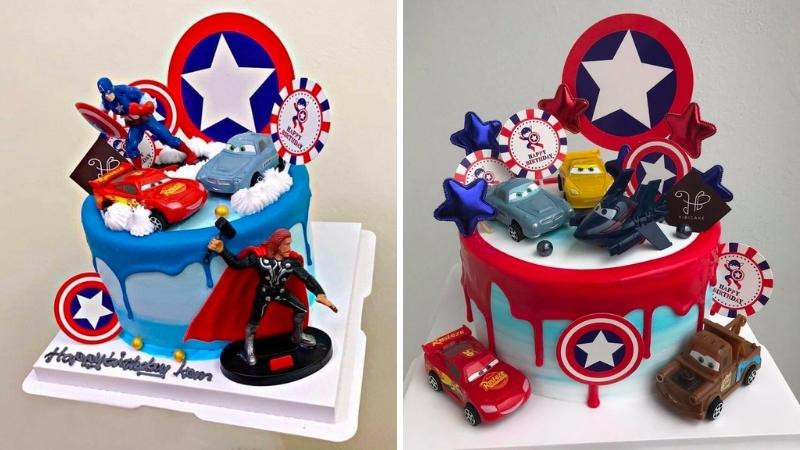 Bánh sinh nhật chủ đề ô tô siêu anh hùng Marvel