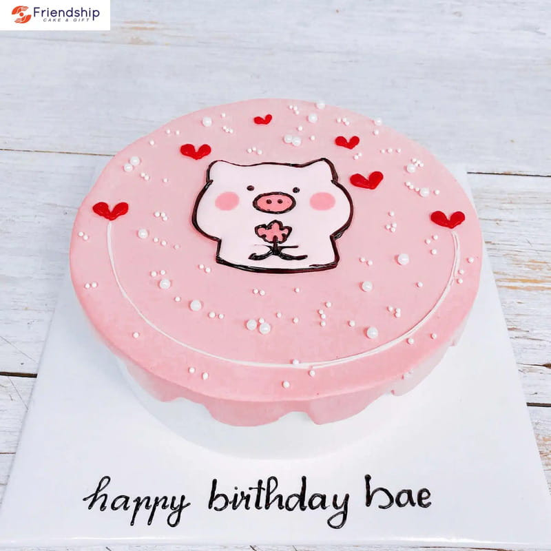 Bánh sinh nhật chú heo con tặng hoa ngộ nghĩnh