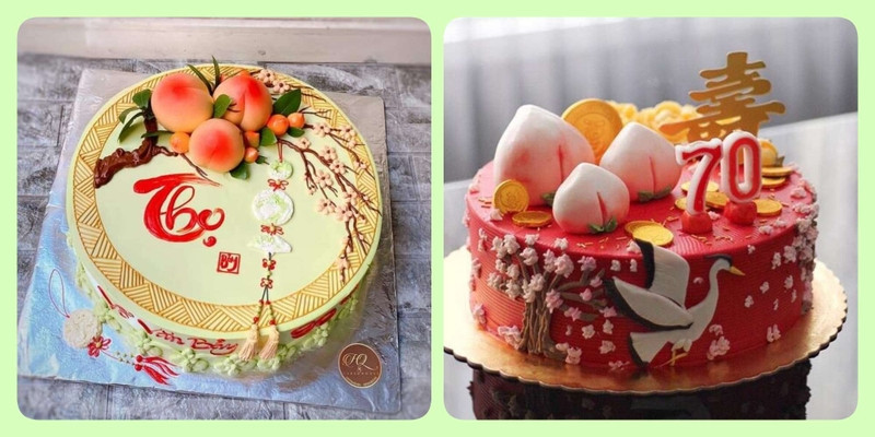 Bánh sinh nhật chữ Thọ màu vàng nổi bật