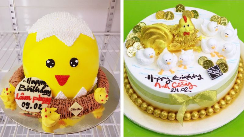 Bánh sinh nhật con gà đáng yêu cho bé