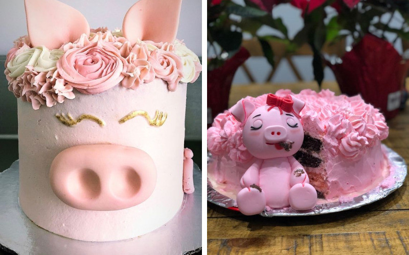 Bánh sinh nhật con lợn màu hồng dễ thương cho bé gái